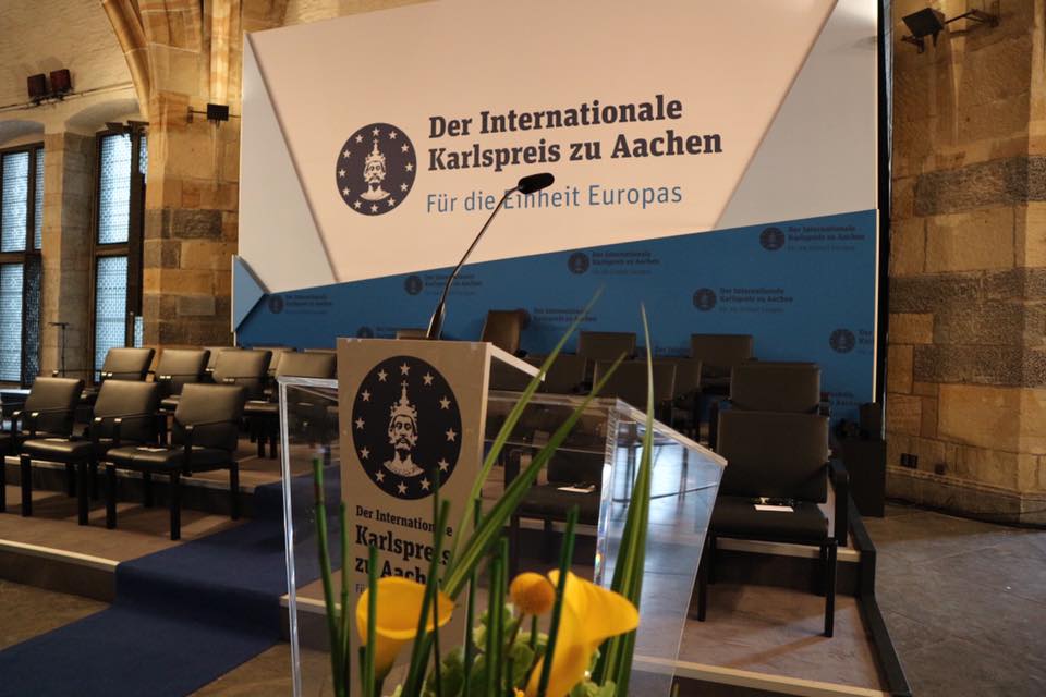 Verleihung des Internationalen Karlspreises zu Aachen an den Generalsekretär der Vereinten Nationen António Guterres im Krönungssaal.